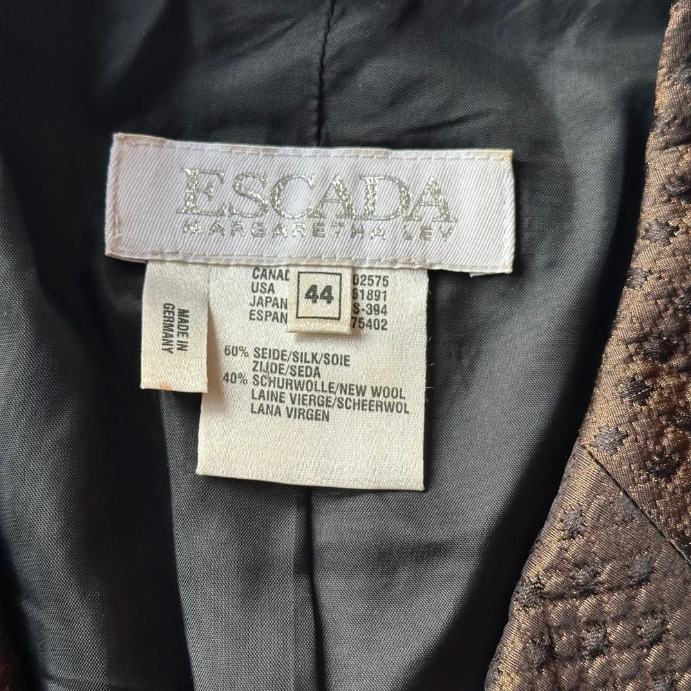 Escada Margaretha Ley Bronze Silk Wool Jacquard Blazer Jacket Size 44 Germany - Picture 3 of 9